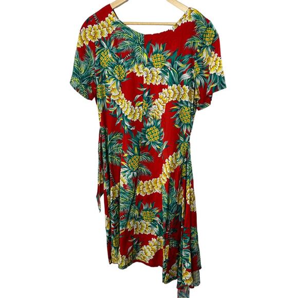 90's Hilo Hattie Auth Hawaiian Faux Wrap Sarong Dress Tropical Pineapple Medium - Picture 7 of 8